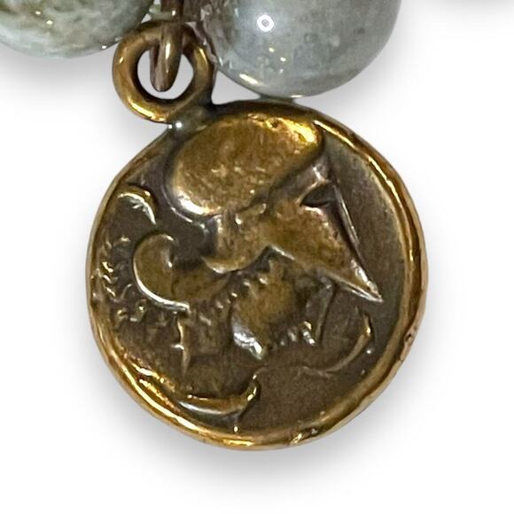 Gemstone Stretch Bracelet Womens Faux Coin Gray Brown Boho Hippie Artsy - Picture 4 of 9